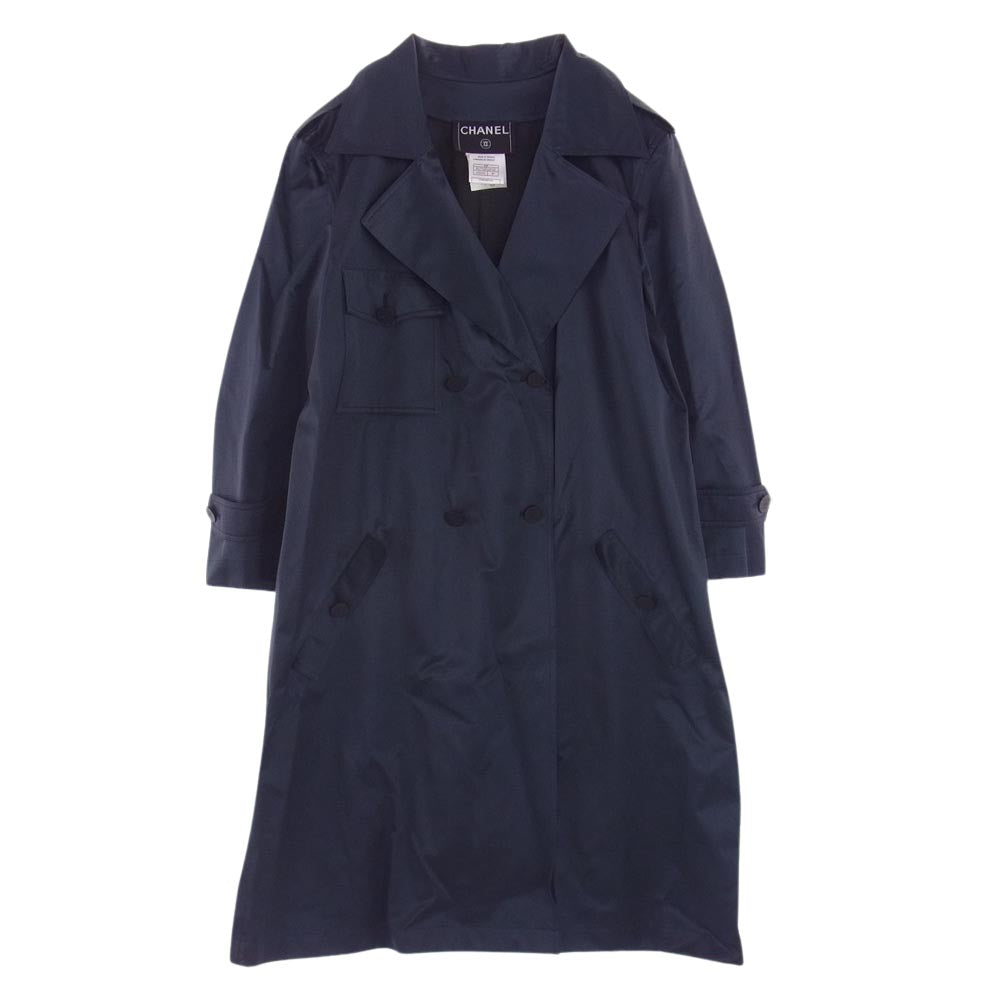 CHANEL シャネル P17718V09725 コットン シルク混 ココマークボタン コットン ダブル トレンチコート ダークネイビー系 40【中古】