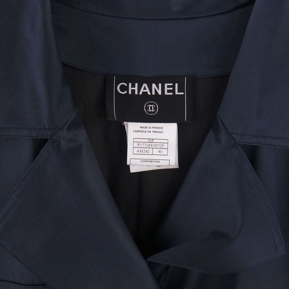CHANEL シャネル P17718V09725 コットン シルク混 ココマークボタン コットン ダブル トレンチコート ダークネイビー系 40【中古】
