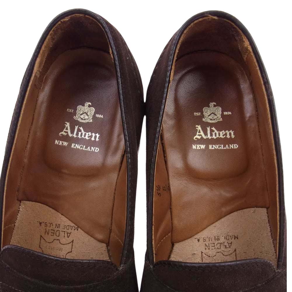 ALDEN オールデン 6843 スエード コイン ローファー ダークブラウン系 5 1/2 D【中古】