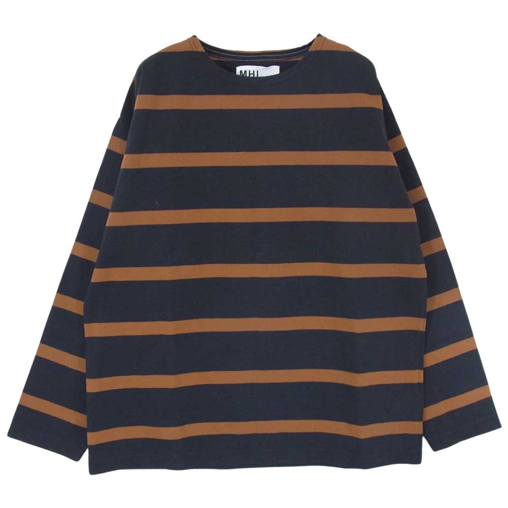 MARGARET HOWELL マーガレットハウエル 596-1166515 MHL エムエイチエル ボーダー カットソー ブラウン系 ダークネイビー系 XL【中古】
