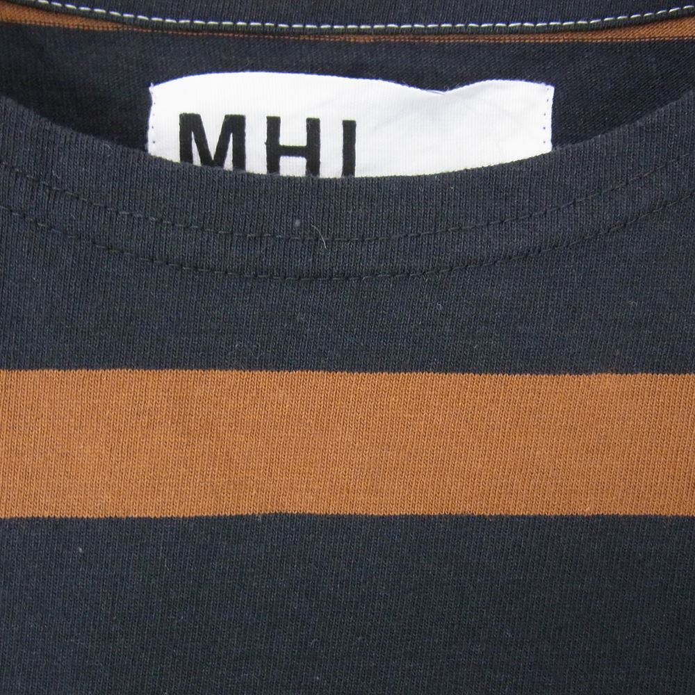 MARGARET HOWELL マーガレットハウエル 596-1166515 MHL エムエイチエル ボーダー カットソー ブラウン系 ダークネイビー系 XL【中古】