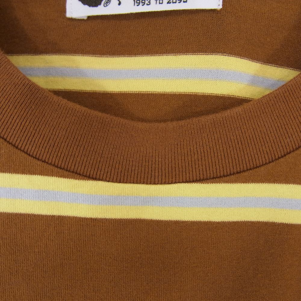A BATHING APE アベイシングエイプ 001LTI301003M ボーダー カットソー ロングスリーブ 長袖 Tシャツ  ブラウン系 イエロー系 グレー系 L【中古】