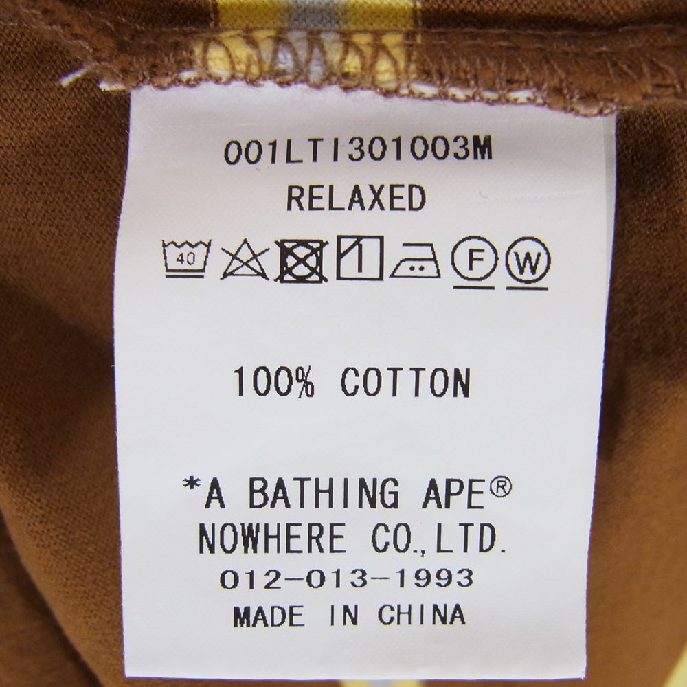 A BATHING APE アベイシングエイプ 001LTI301003M ボーダー カットソー ロングスリーブ 長袖 Tシャツ  ブラウン系 イエロー系 グレー系 L【中古】
