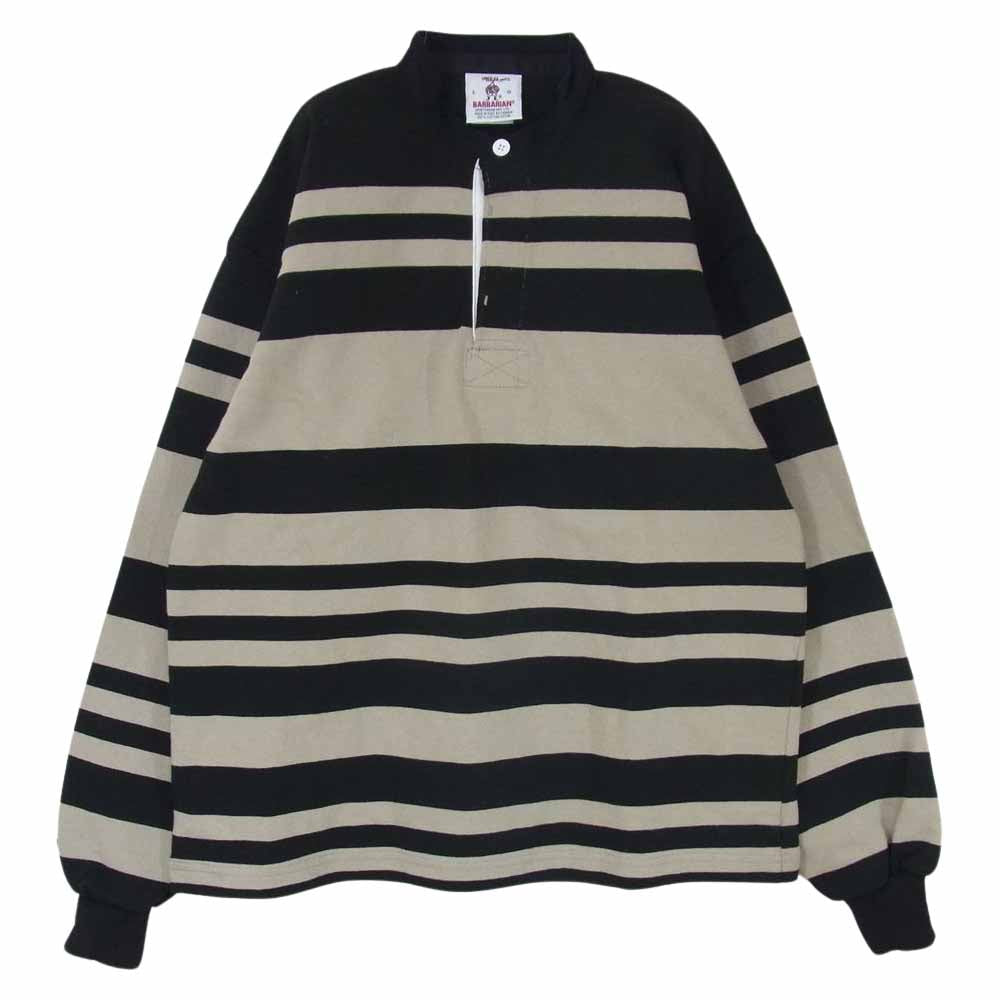 Barbarian バーバリアン ノーカラー ラガーシャツ ライトブラウン系 ブラック系 L【中古】