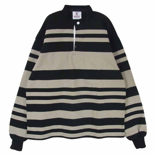 Barbarian バーバリアン ノーカラー ラガーシャツ ライトブラウン系 ブラック系 L【中古】