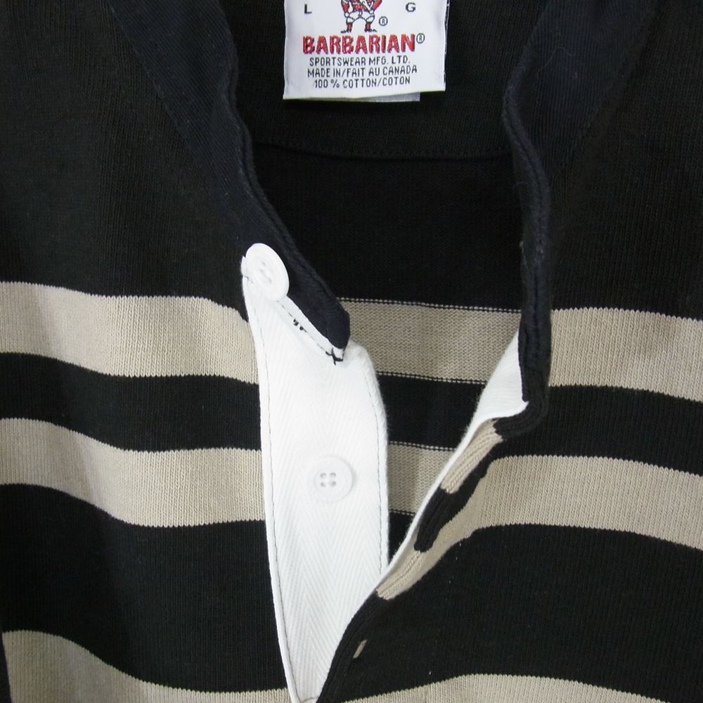Barbarian バーバリアン ノーカラー ラガーシャツ ライトブラウン系 ブラック系 L【中古】