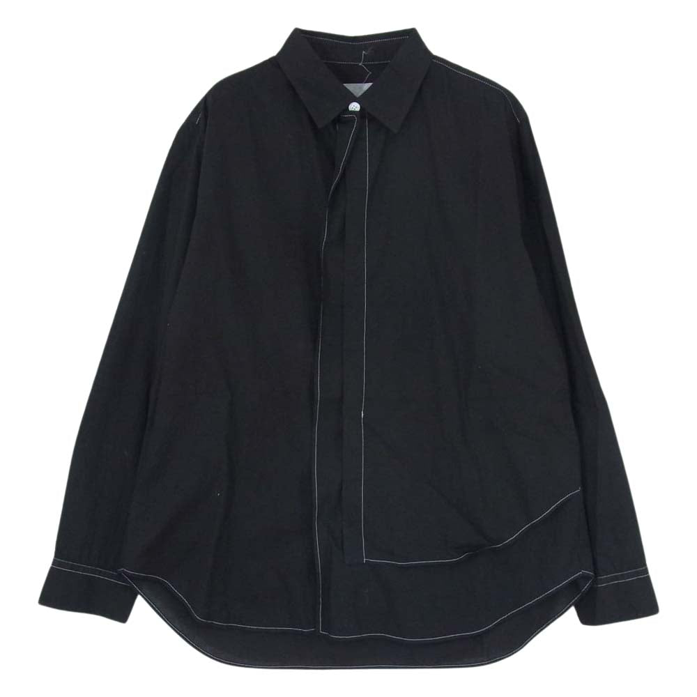 Y's Yohji Yamamoto ワイズ ヨウジヤマモト YW-B07-003 製品染め 前二重 レイヤード ステッチ 長袖 シャツ ブラック系 2【中古】