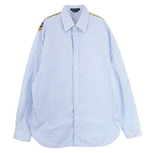 VERSACE ヴェルサーチ A85181 A232544 国内正規品 イタリア製 バロック柄シルク ヨーク切替 ストライプ 長袖 シャツ ライトブルー系 39【中古】