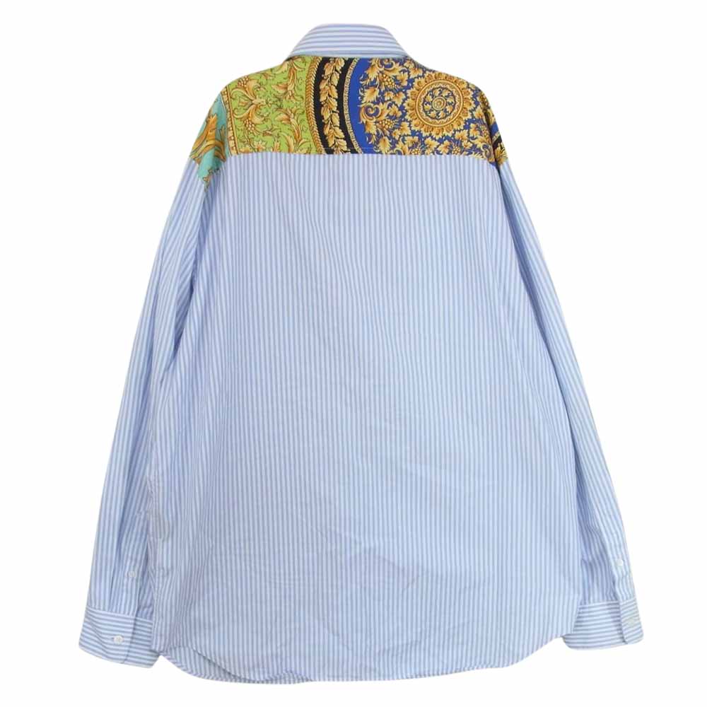 VERSACE ヴェルサーチ A85181 A232544 国内正規品 イタリア製 バロック柄シルク ヨーク切替 ストライプ 長袖 シャツ ライトブルー系 39【中古】