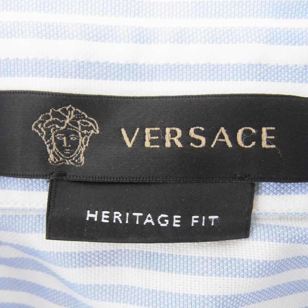 VERSACE ヴェルサーチ A85181 A232544 国内正規品 イタリア製 バロック柄シルク ヨーク切替 ストライプ 長袖 シャツ ライトブルー系 39【中古】
