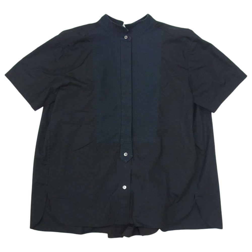 Sacai サカイ 21SS 21-05410 コットン ポプリン スリーブ ボタン 半袖 シャツ ブラック系 2【中古】