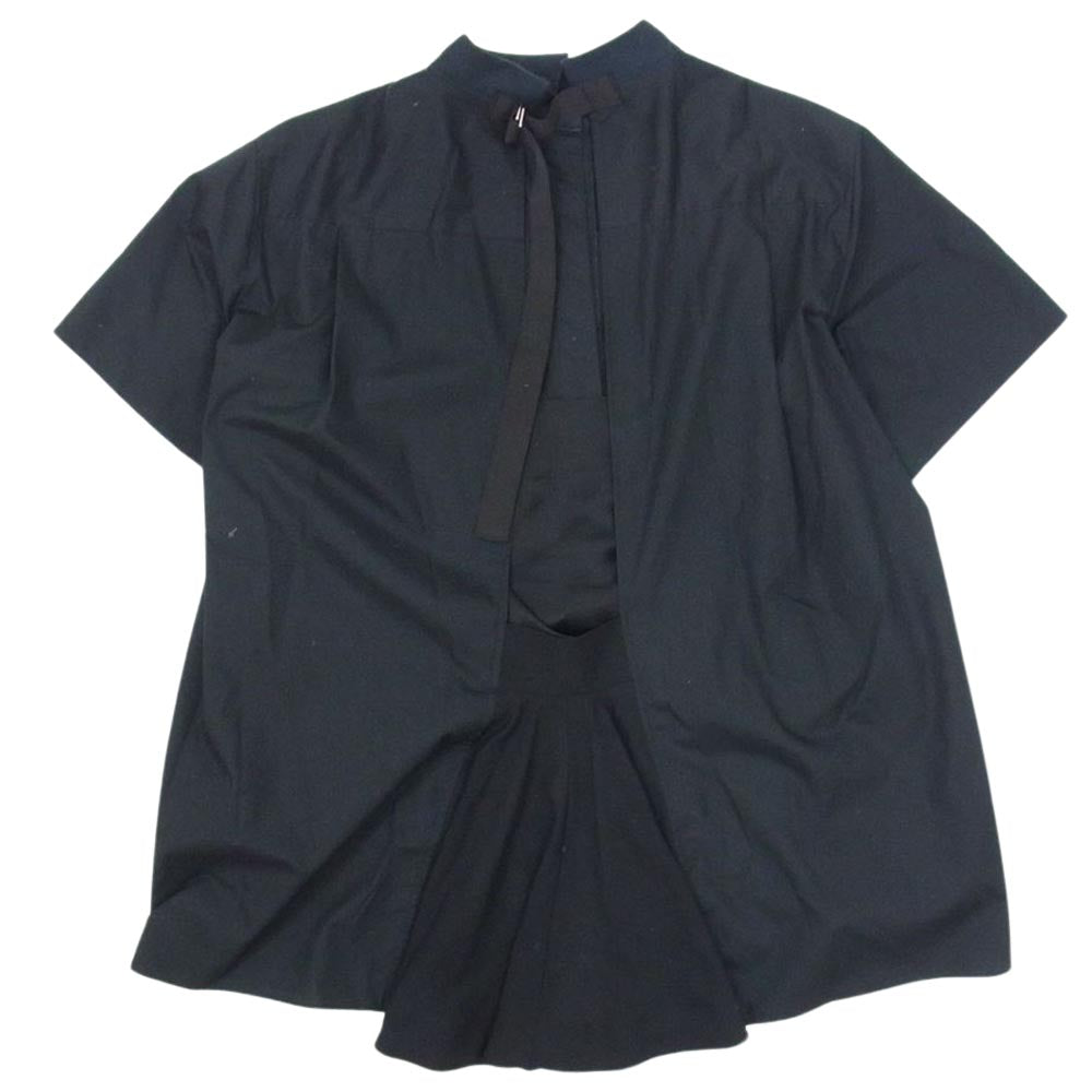 Sacai サカイ 21SS 21-05410 コットン ポプリン スリーブ ボタン 半袖 シャツ ブラック系 2【中古】