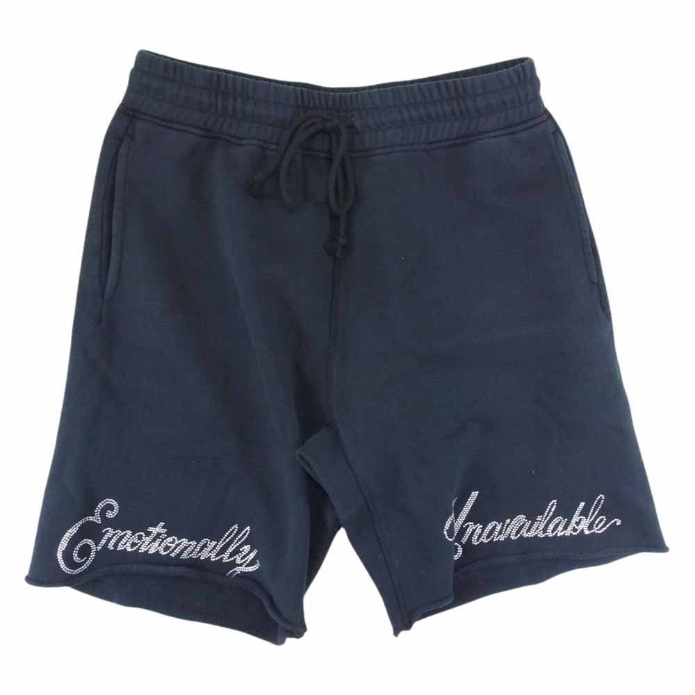 エモーショナリーアンアベイラブル EU-SS23-SS3-BLK2 ラメ ロゴ スウェット ショーツ ショートパンツ ブラック系 M【中古】