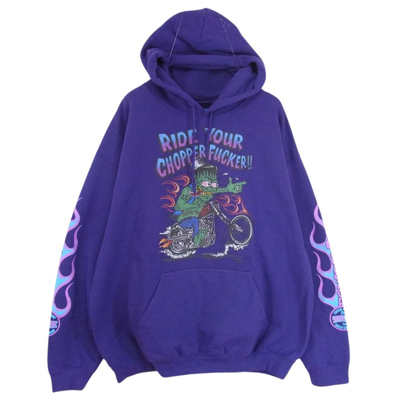 サムズ RIDE YOUR CHOPPER FUCKER Drawing by WILDMAN !! HOODIE パーカー パープル系 L【中古】