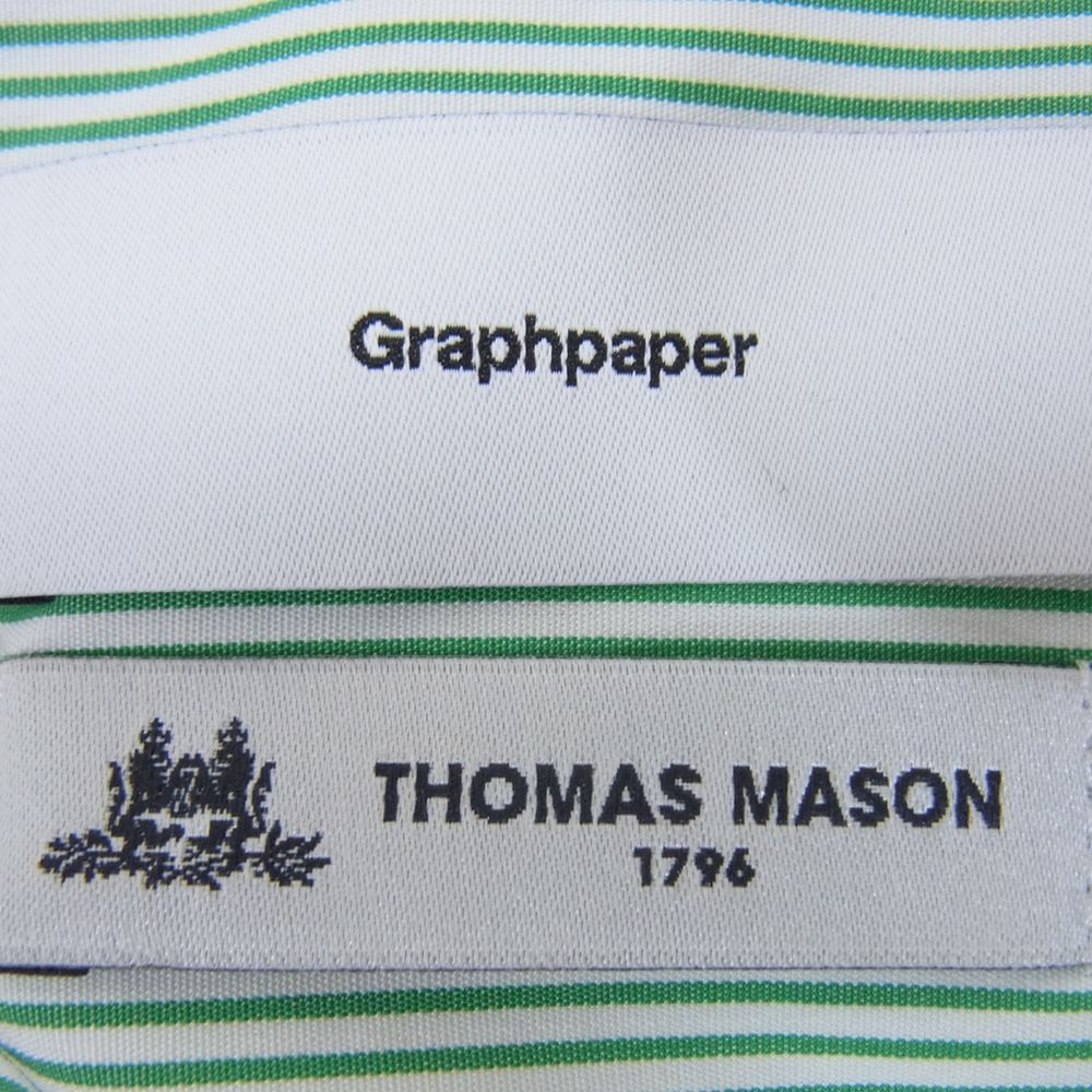GRAPHPAPER グラフペーパー 22AW GM224-50022 × THOMAS MASON トーマスメイソン for GP L/S Oversized Band Collar Shirt オーバーサイズ バンドカラー シャツ ストライプ 長袖 グリーン系 ホワイト系 F【中古】