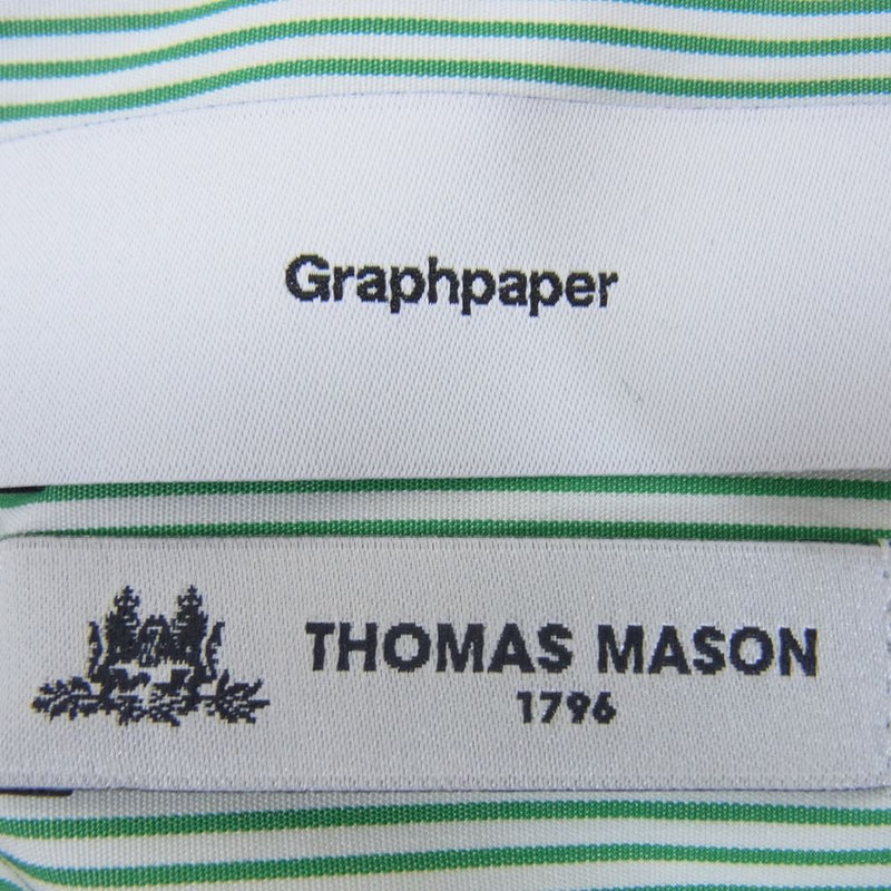 GRAPHPAPER グラフペーパー 長袖シャツ 22AW GM224-50022 × THOMAS MASON トーマスメイソン for GP L/S Oversized Band Collar Shirt オーバーサイズ バンドカラー シャツ ストライプ 長袖 グリーン系 ホワイト系 F