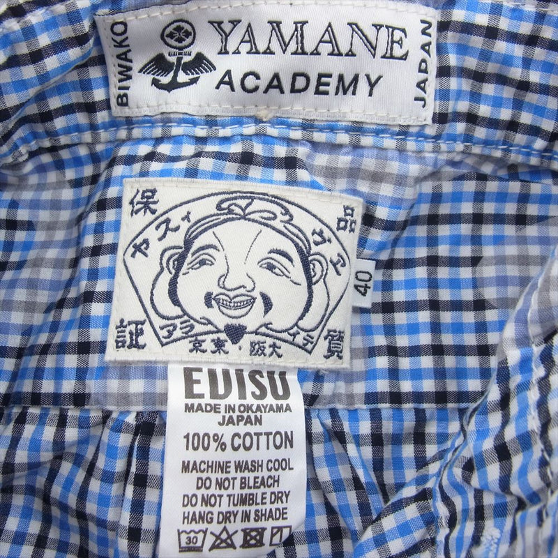 EVISU エヴィス YAMANE ヤマネ カモメ 刺繍 チェック 長袖 シャツ ブルー系 40【中古】