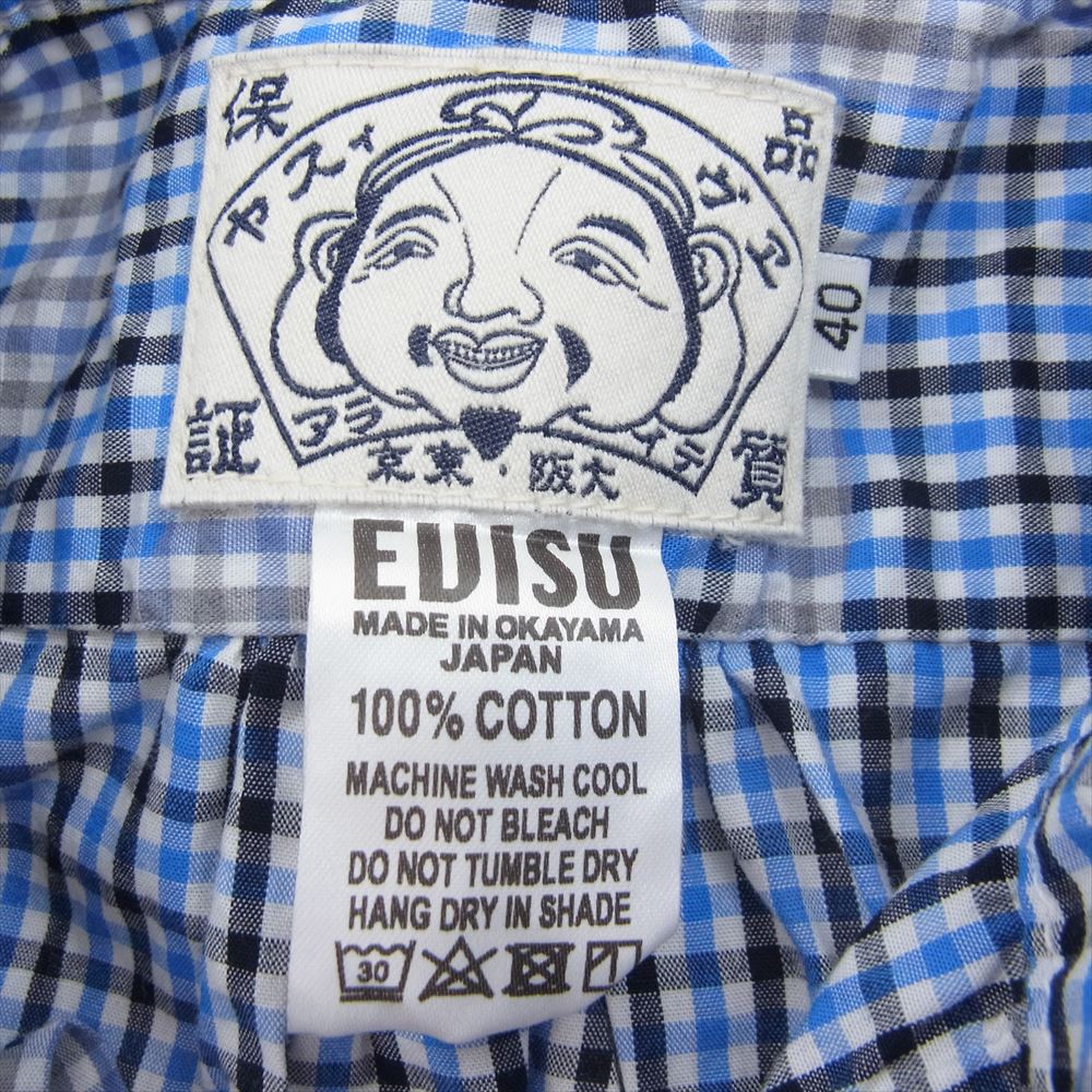 EVISU エヴィス YAMANE ヤマネ カモメ 刺繍 チェック 長袖 シャツ ブルー系 40【中古】