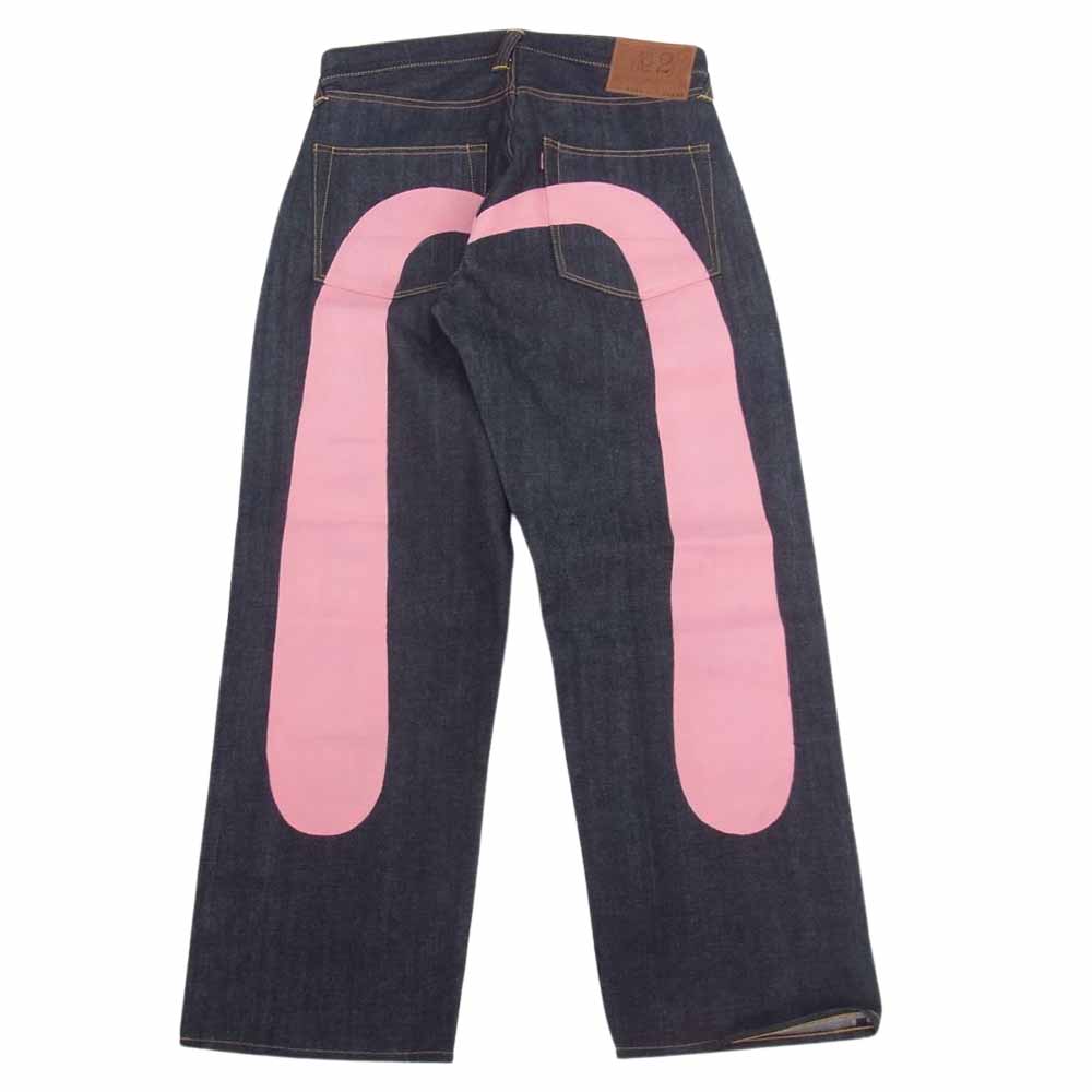 EVISU エヴィス 2001 No2 大黒 ビッグカモメ ペイント デニム パンツ ピンク インディゴブルー系 34×32【中古】
