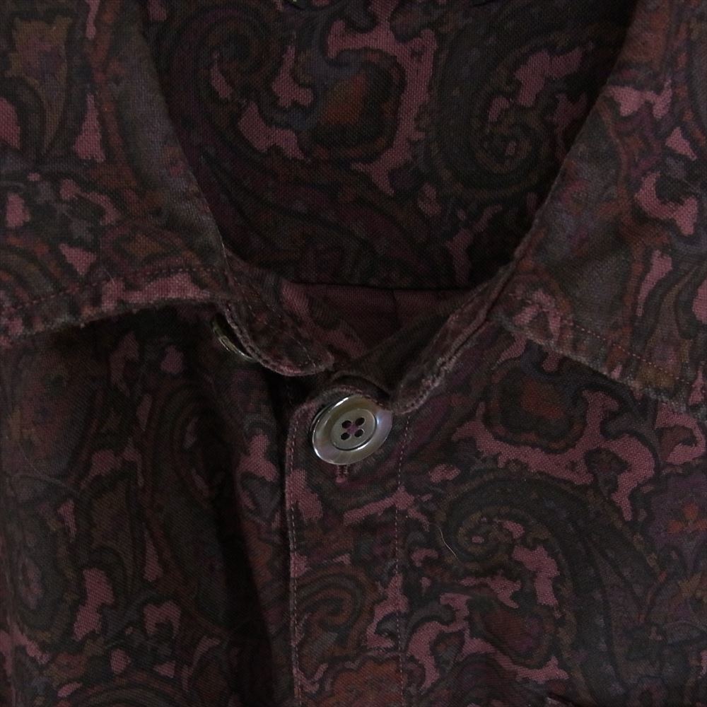 STUSSY ステューシー ペイズリー柄 刺繍 比翼 長袖 シャツ パープル系 S【中古】