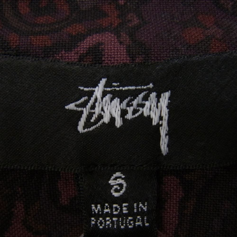 STUSSY ステューシー ペイズリー柄 刺繍 比翼 長袖 シャツ パープル系 S【中古】