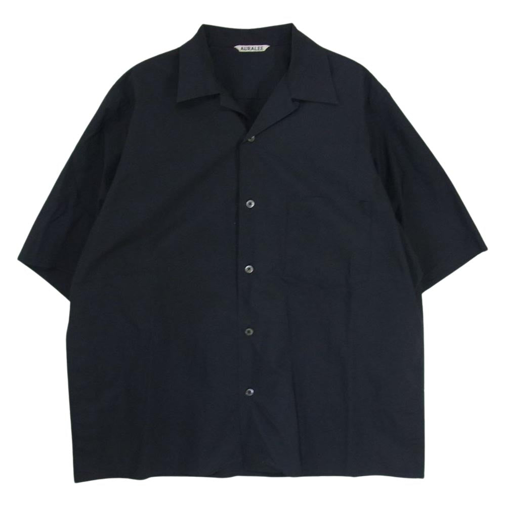 AURALEE オーラリー A8SS02WC SELVEDGE WEATHER CLOTH HALF SLEEVED SHIRTS オープンカラー 半袖  シャツ 黒 ブラック系 3【中古】