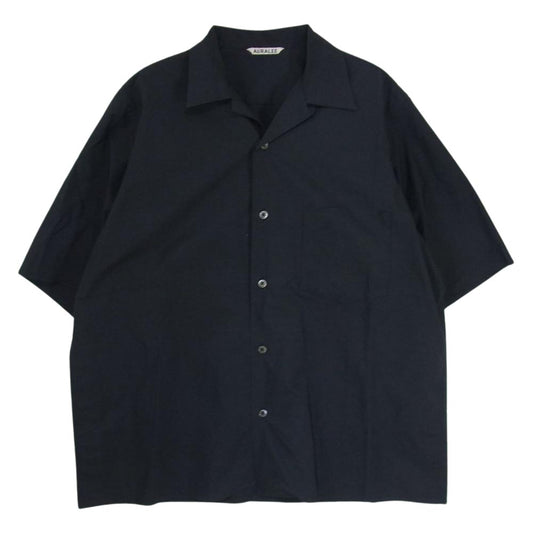 AURALEE オーラリー A8SS02WC SELVEDGE WEATHER CLOTH HALF SLEEVED SHIRTS オープンカラー 半袖  シャツ 黒 ブラック系 3【中古】