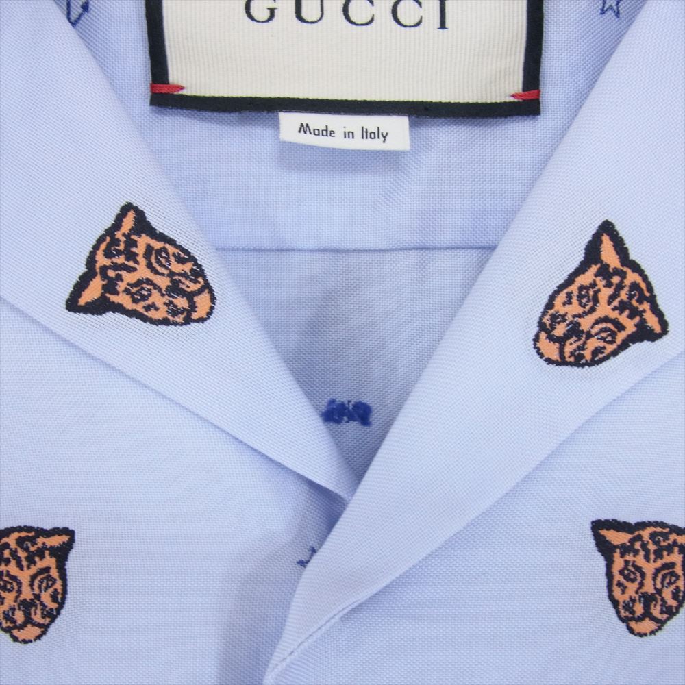 GUCCI グッチ 574566 ZAB0F タイガー柄 半袖 オープンカラー シャツ ライトブルー系 48【中古】