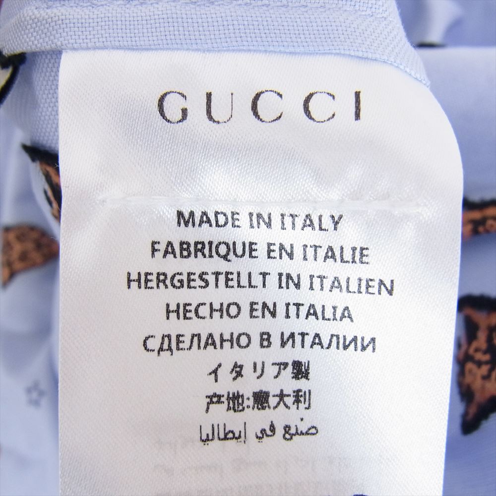 GUCCI グッチ 574566 ZAB0F タイガー柄 半袖 オープンカラー シャツ ライトブルー系 48【中古】