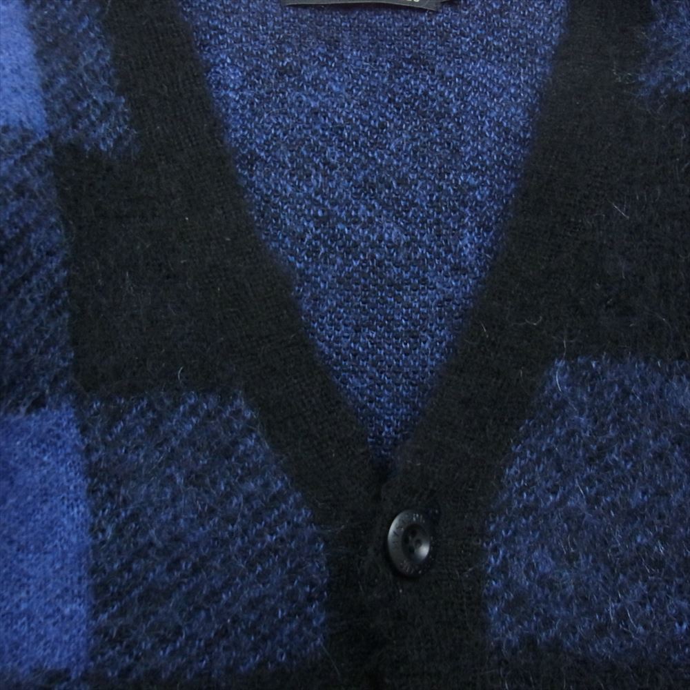 HYSTERIC GLAMOUR ヒステリックグラマー 0243ND07 Vネック モヘア チェック ガール刺繍 カーディガン ブラック系 ブルー系 L【中古】