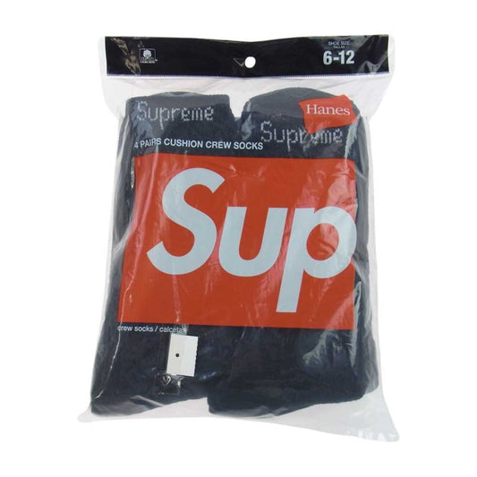 Supreme シュプリーム Hanes ヘインズ 4PAIRS CUSHION CREW SOCKS 4足セット 靴下 クルーソックス ブラック ブラック系 6-12【新古品】【未使用】【中古】