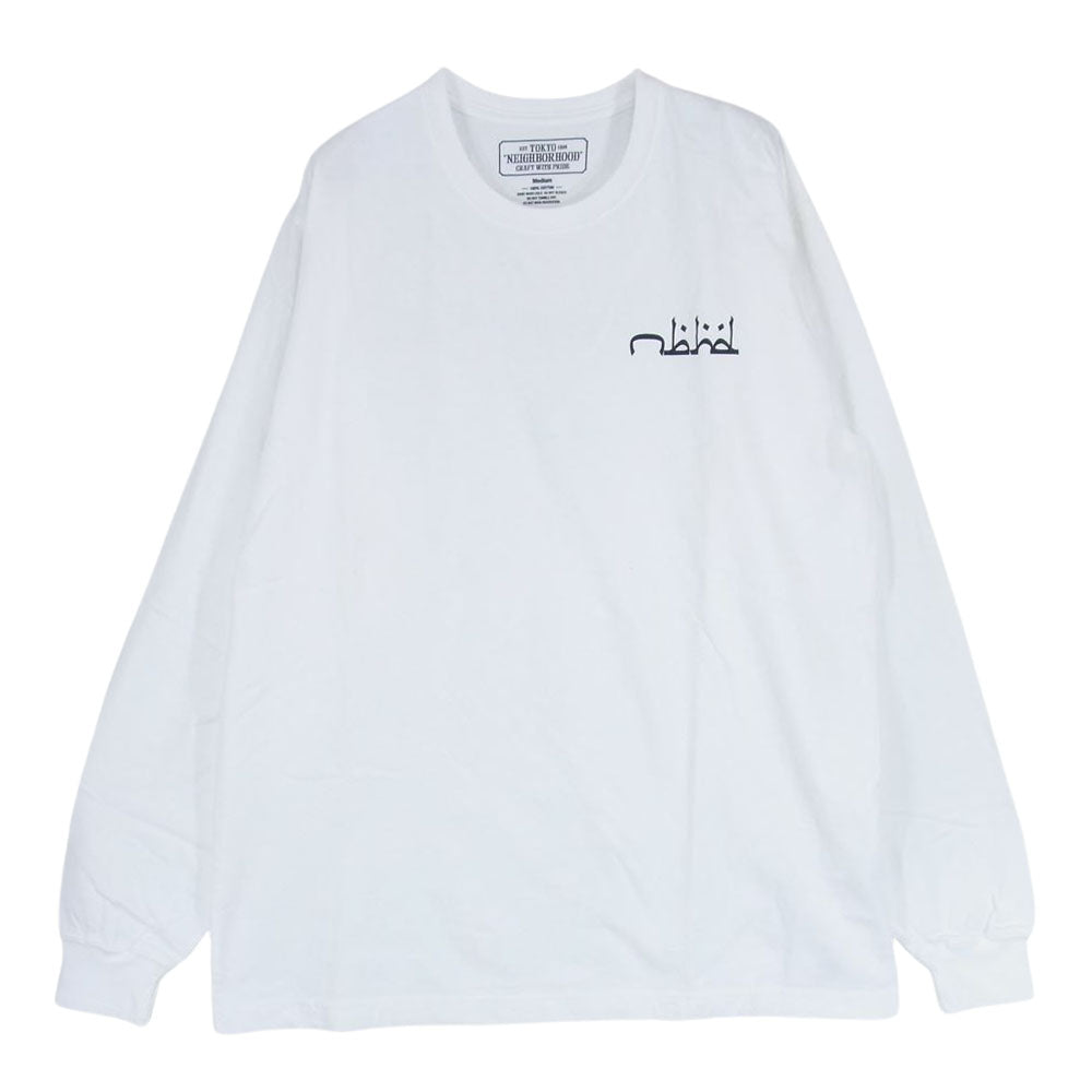 NEIGHBORHOOD ネイバーフッド アラビック ロゴ プリント クルーネック 長袖 Tシャツ ホワイト ホワイト系 M【中古】