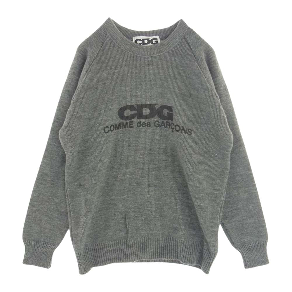 COMME des GARCONS コムデギャルソン 18AW SZ-N001 Charles kirk 英国チャールズカーク社製 CDGロゴ クルーネック ニット セーター グレー系 M【美品】【中古】