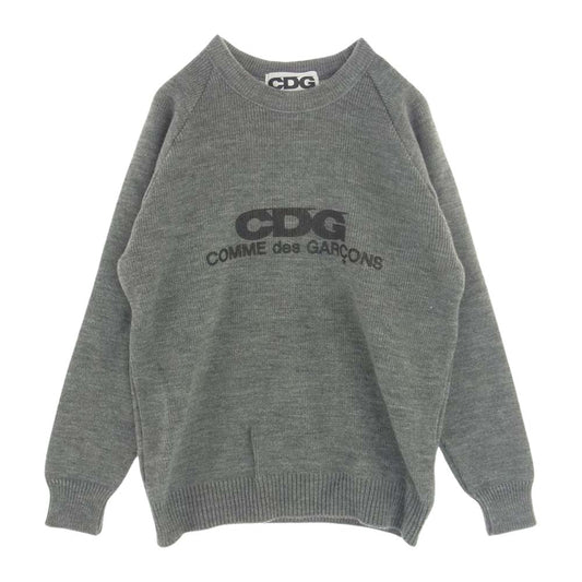 COMME des GARCONS コムデギャルソン 18AW SZ-N001 Charles kirk 英国チャールズカーク社製 CDGロゴ クルーネック ニット セーター グレー系 M【美品】【中古】