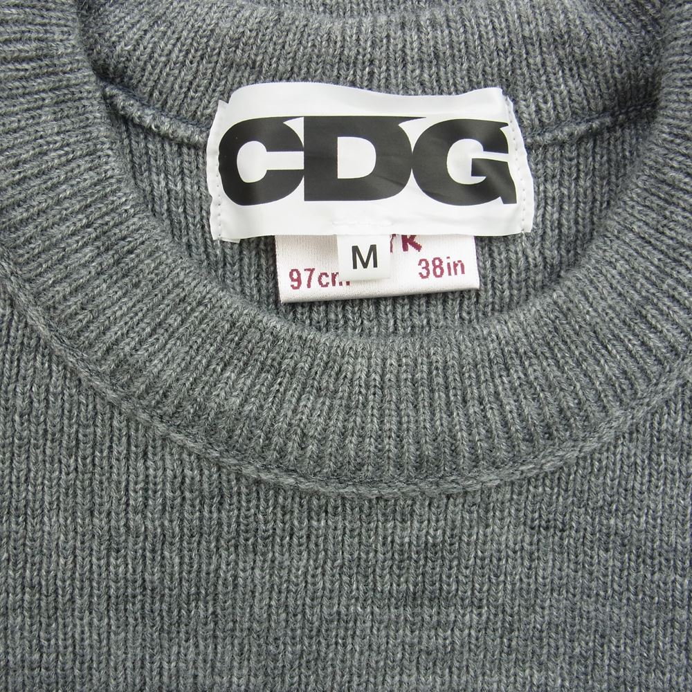 COMME des GARCONS コムデギャルソン 18AW SZ-N001 Charles kirk 英国チャールズカーク社製 CDGロゴ クルーネック ニット セーター グレー系 M【美品】【中古】
