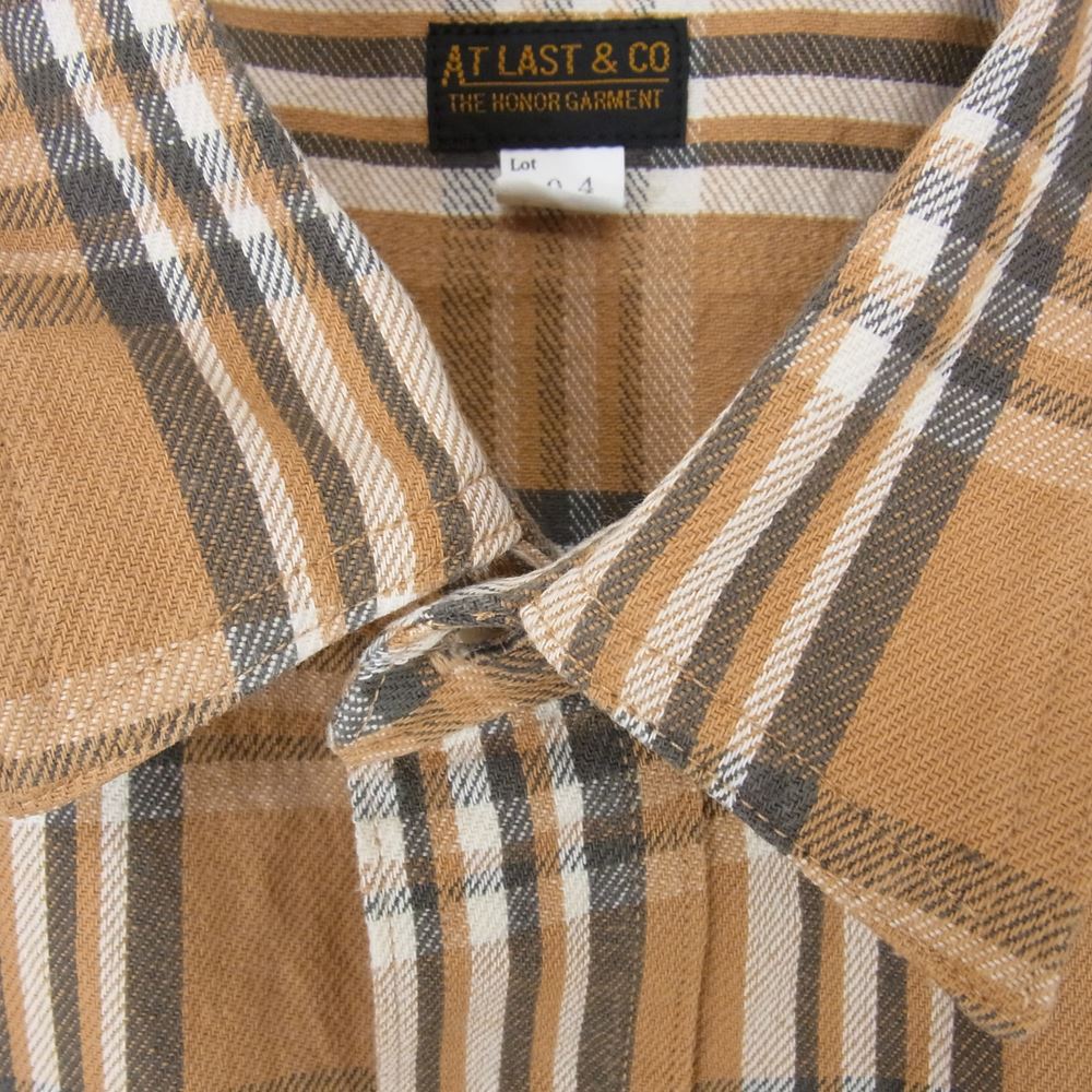 AT LAST アットラスト 304 長袖 チェック シャツ ブラウン系 14.5【中古】