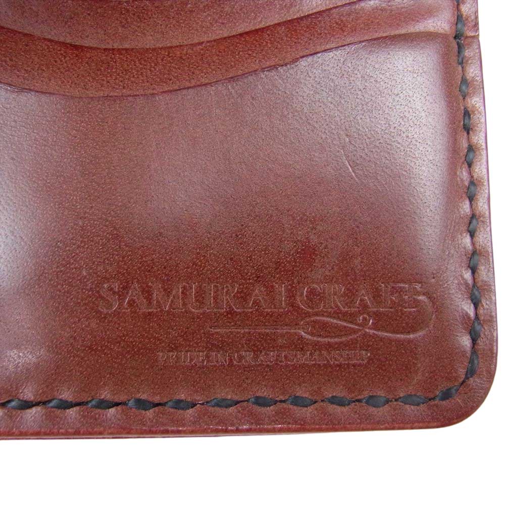 サムライクラフト コンチョボタン 折りたたみ財布 レザーウォレット ブラウン系【中古】