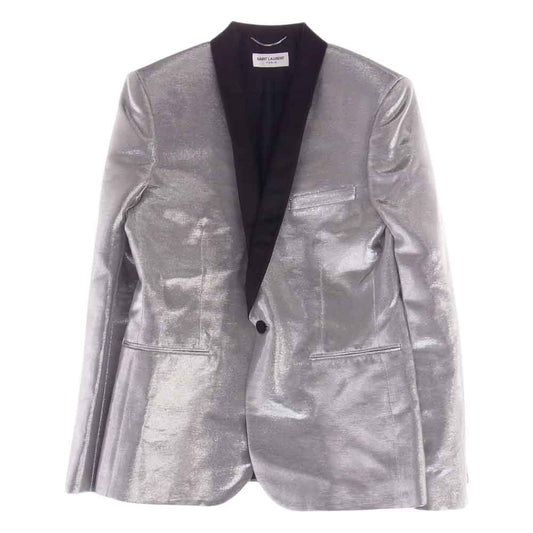 SAINT LAURENT サンローラン 392913 Y004P シルバー メタリック テーラード ショールカラー スモーキング ジャケット シルバー系 48【中古】