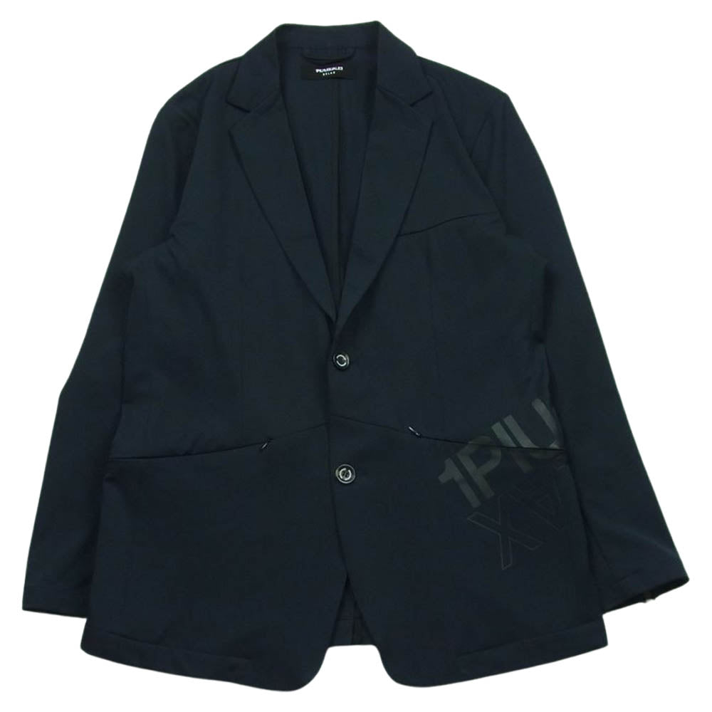 1piu1uguale3 ウノピュウノウグァーレトレ RELAX リラックス アタックロゴプリント 2B テーラード ジャケット ダークネイビー系 XL【中古】