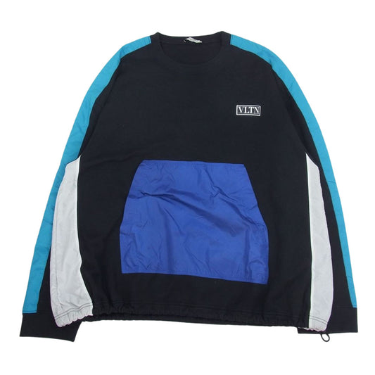 VALENTINO ヴァレンティノ 21AW WV3MF18L7GU ラバーパッチ サイドライン クルーネック スウェット トレーナー ブラック系 XL【中古】