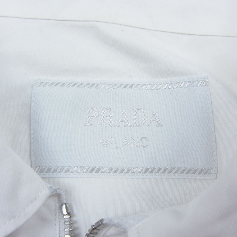 PRADA プラダ UCN336 三角ロゴ トライアングルロゴ フルジップ レギュラー 長袖 シャツ ホワイト系 L【中古】
