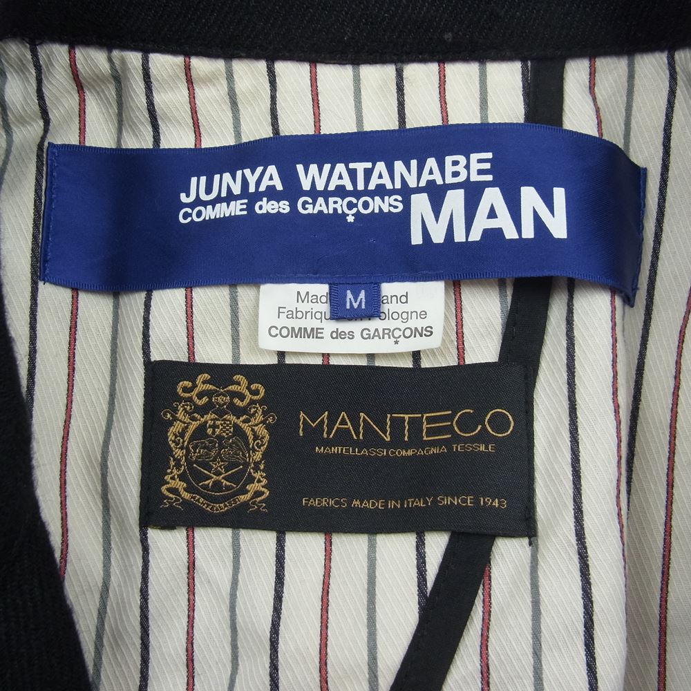 JUNYA WATANABE COMME des GARCONS MAN ジュンヤワタナベコムデギャルソンマン 20AW WF-C401 MANTECO社製生地 ウール麻ツイル縮絨×牛革 カウレザー エルホ?ーハ?ッチ ジャケット コート ブラック系 M【中古】