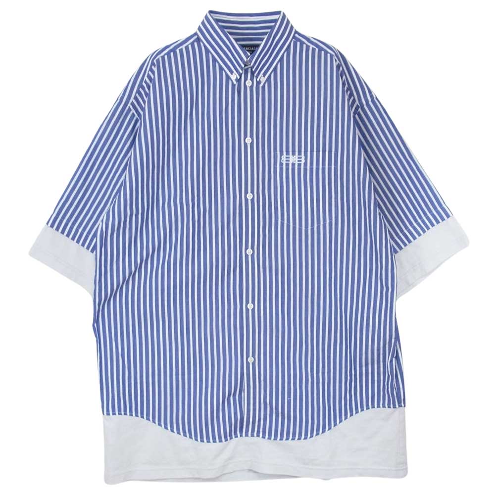 BALENCIAGA バレンシアガ 22SS 699195 BB CORP LAYERED BBロゴ ストライプ レイヤード 半袖 シャツ ライトブルー系 38【中古】