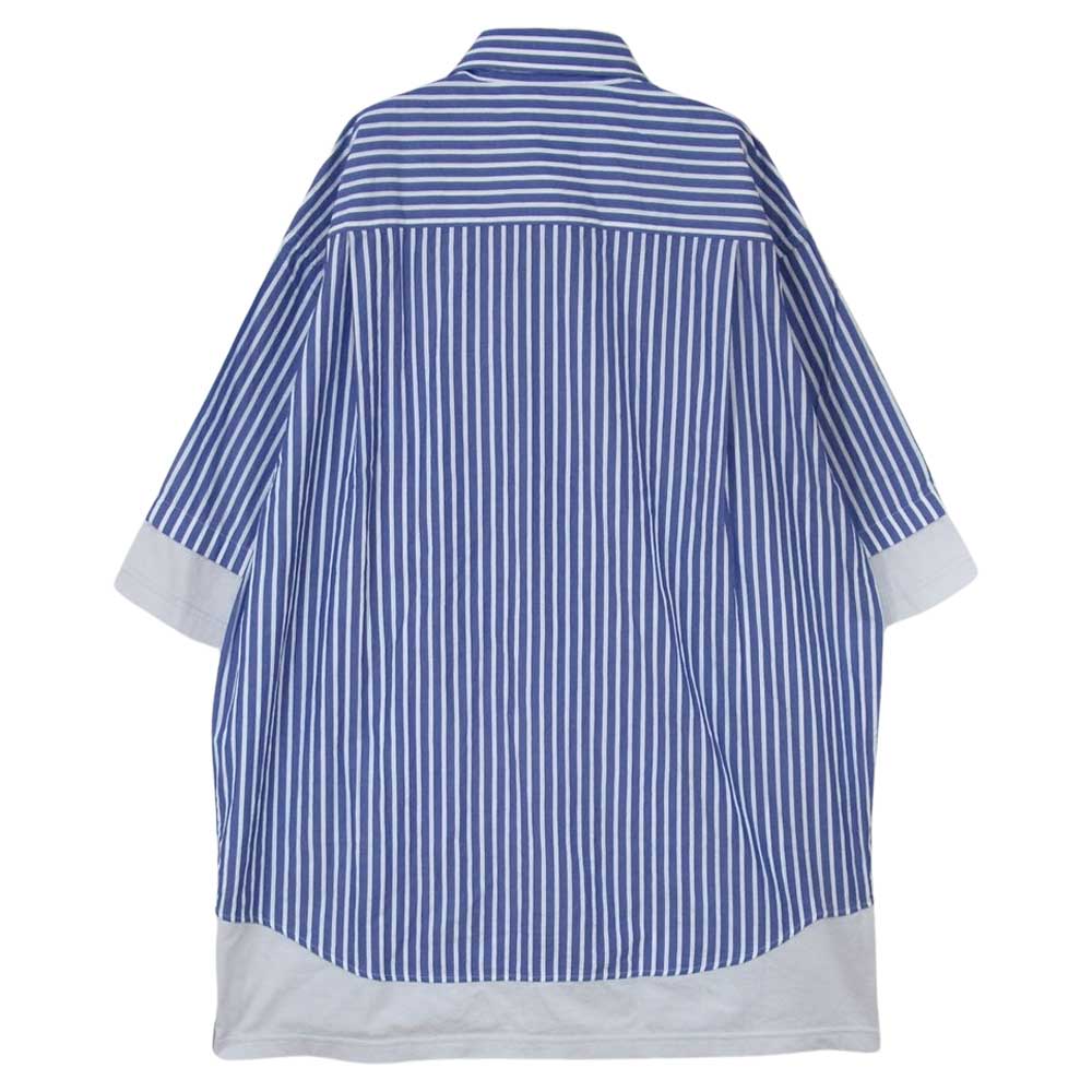 BALENCIAGA バレンシアガ 22SS 699195 BB CORP LAYERED BBロゴ ストライプ レイヤード 半袖 シャツ ライトブルー系 38【中古】
