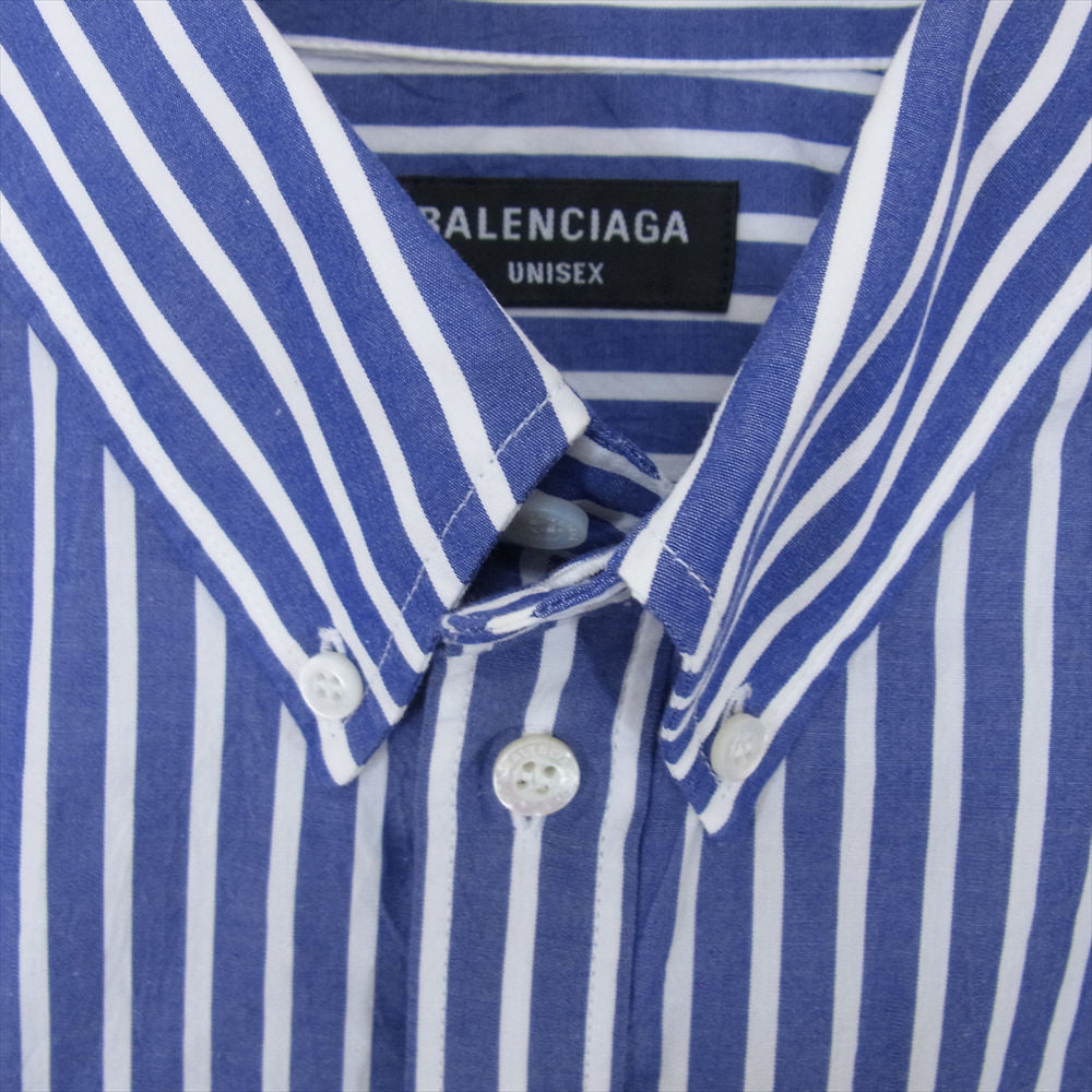 BALENCIAGA バレンシアガ 22SS 699195 BB CORP LAYERED BBロゴ ストライプ レイヤード 半袖 シャツ ライトブルー系 38【中古】