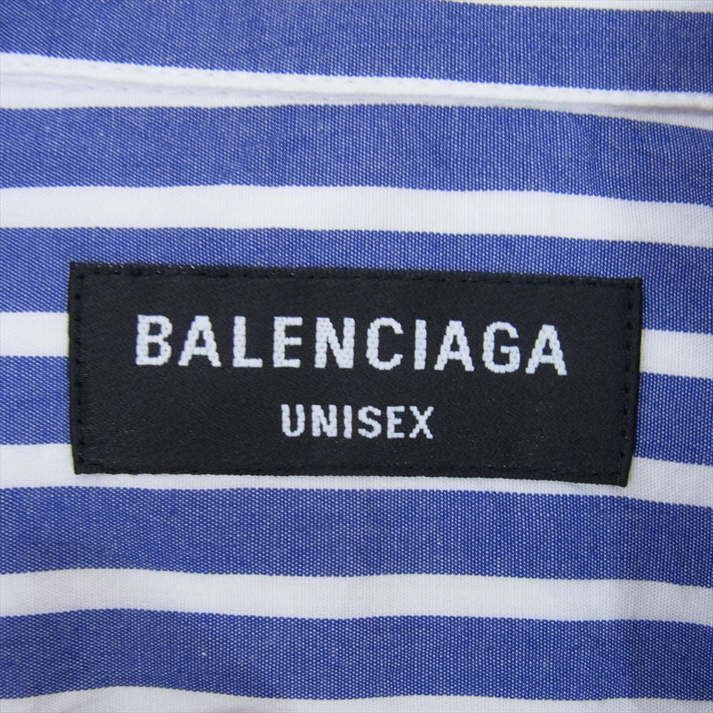 BALENCIAGA バレンシアガ 22SS 699195 BB CORP LAYERED BBロゴ ストライプ レイヤード 半袖 シャツ ライトブルー系 38【中古】