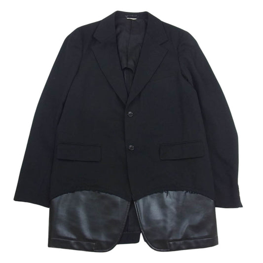COMME des GARCONS HOMME PLUS コムデギャルソンオムプリュス 19SS PC-J059 クレイジースーツ期 異素材ドッキング 裾フェイクレザー切替 レイヤード テーラードジャケット ブラック系 M【中古】