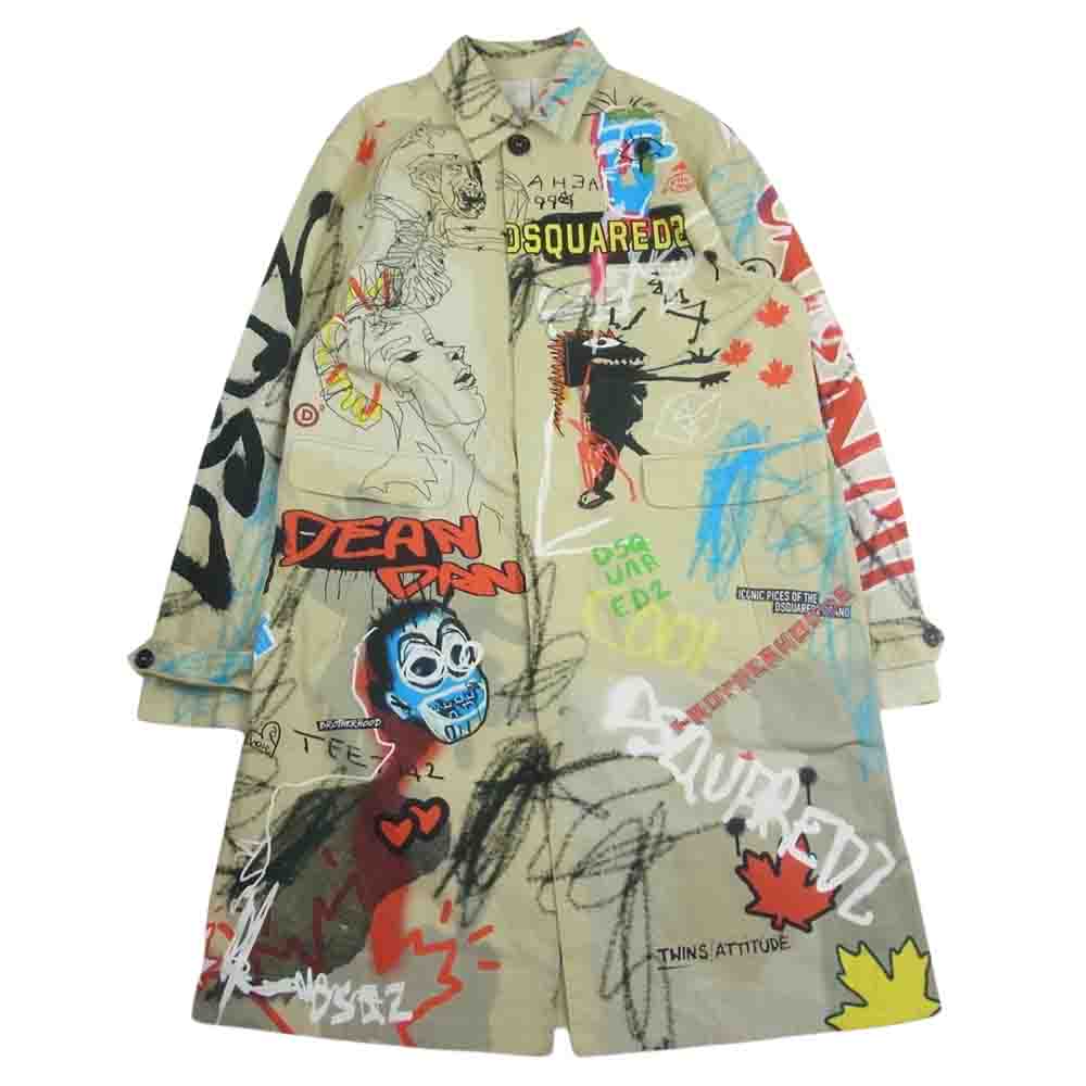 DSQUARED2 ディースクエアード 22SS S74AA0248 Street Art Trench Coat 総柄 グラフィックプリント ストリートアート トレンチ ステンカラーコート ベージュ系 50【中古】