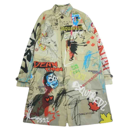 DSQUARED2 ディースクエアード 22SS S74AA0248 Street Art Trench Coat 総柄 グラフィックプリント ストリートアート トレンチ ステンカラーコート ベージュ系 50【中古】