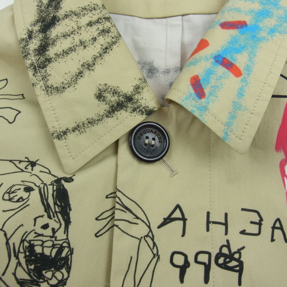 DSQUARED2 ディースクエアード 22SS S74AA0248 Street Art Trench Coat 総柄 グラフィックプリント ストリートアート トレンチ ステンカラーコート ベージュ系 50【中古】